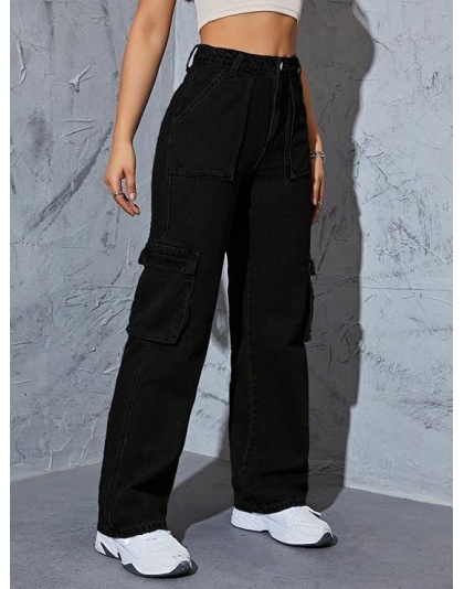 Midnight Fade High-Waist Wide Leg Black Jeans