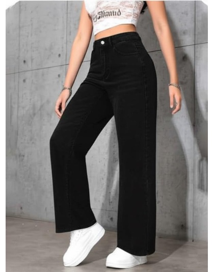 Urban Chic High-Waist Wide Leg Black Jeans