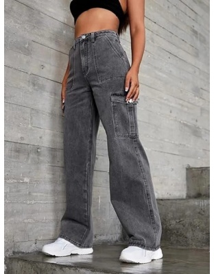 Urban Drift High-Waist Grey Cargo Jeans