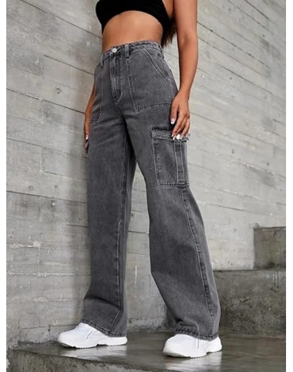 Urban Drift High-Waist Grey Cargo Jeans