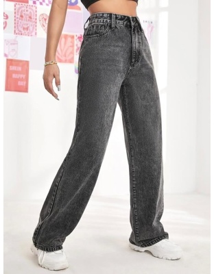 Midnight Fade High-Waist Wide Leg Grey Jeans