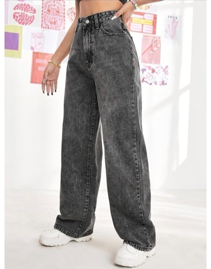Midnight Fade High-Waist Wide Leg Grey Jeans