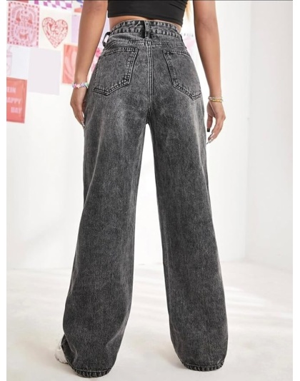 Midnight Fade High-Waist Wide Leg Grey Jeans
