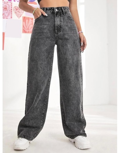 Midnight Fade High-Waist Wide Leg Grey Jeans