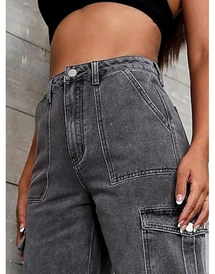 Urban Drift High-Waist Grey Cargo Jeans