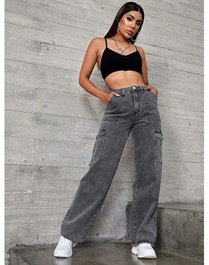 Urban Drift High-Waist Grey Cargo Jeans