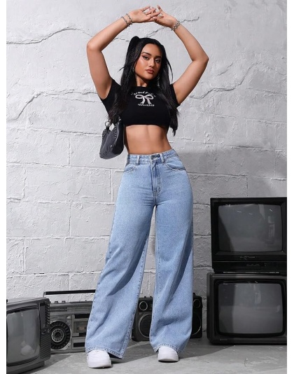 Women’s Light Blue High-Rise Wide Leg Denim Jeans