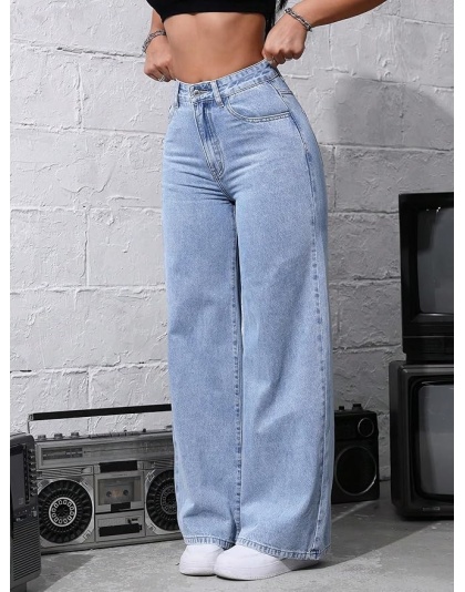 Women’s Light Blue High-Rise Wide Leg Denim Jeans
