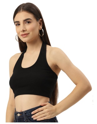 Women’s Black Ribbed Halter Neck Crop Top