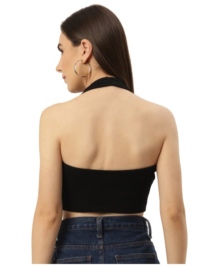 Women’s Black Ribbed Halter Neck Crop Top