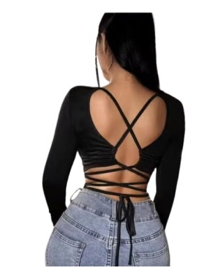 Women’s Black Criss-Cross Back Tie-Up Crop Top