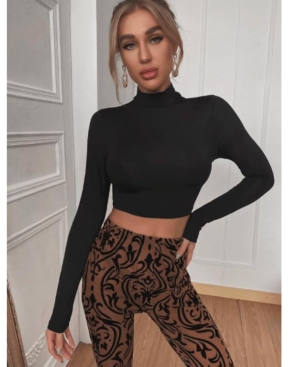 Women’s Black Back Lace-Up High Neck Crop Top