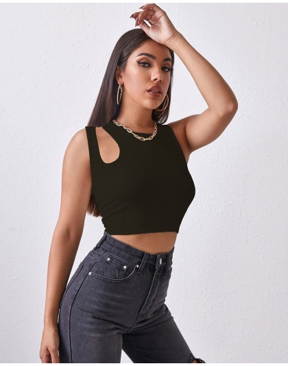 Women’s Black Ribbed Cut-Out Tank Crop Top