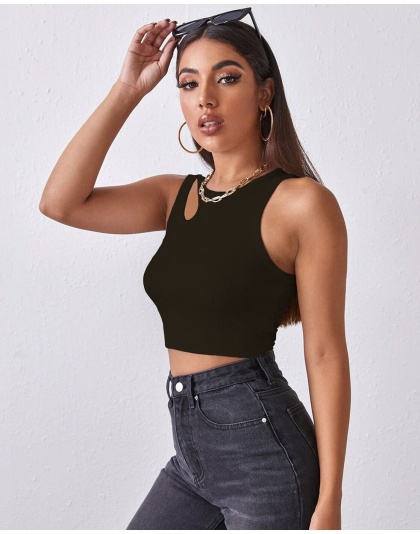 Women’s Black Ribbed Cut-Out Tank Crop Top