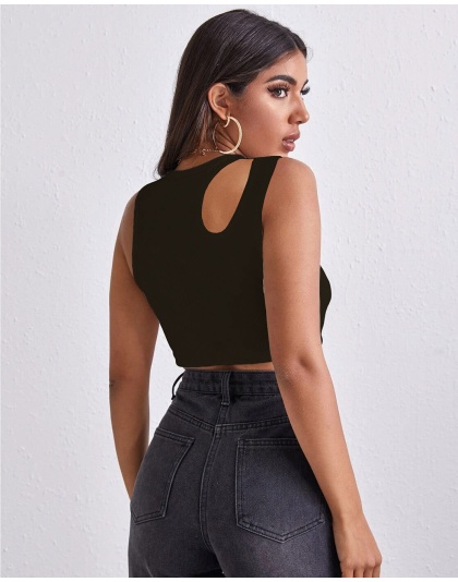 Women’s Black Ribbed Cut-Out Tank Crop Top