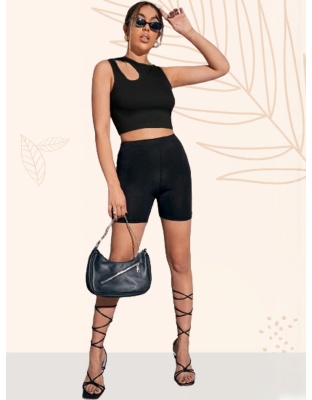 Acoustix Women’s Black Ribbed Cut-Out Tank Crop Top