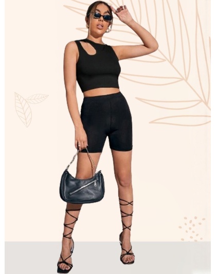 Acoustix Women’s Black Ribbed Cut-Out Tank Crop Top