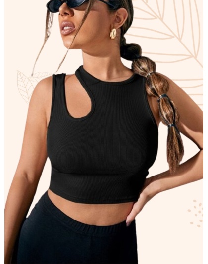 Acoustix Women’s Black Ribbed Cut-Out Tank Crop Top