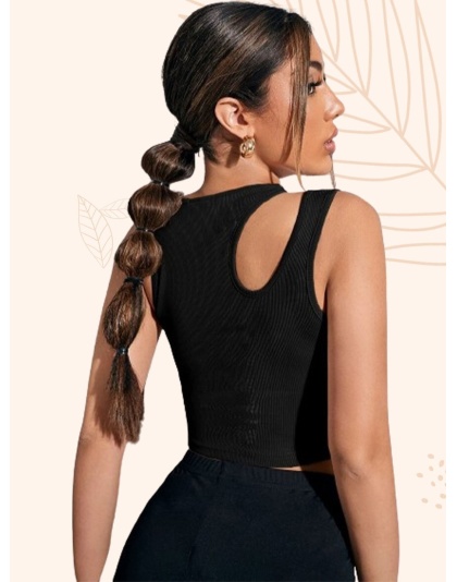 Acoustix Women’s Black Ribbed Cut-Out Tank Crop Top