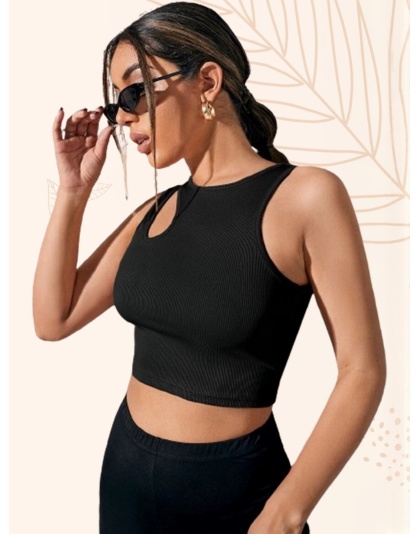 Acoustix Women’s Black Ribbed Cut-Out Tank Crop Top