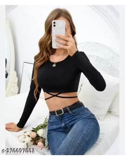 Women’s Black Criss-Cross Back Tie-Up Crop Top