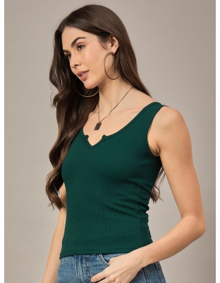 Forest Muse V-Cut Tank, Hunter Green Ribbed Crop, Midnight Ivy Notch Top.