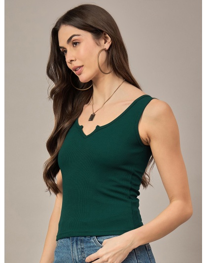 Forest Muse V-Cut Tank, Hunter Green Ribbed Crop, Midnight Ivy Notch Top.