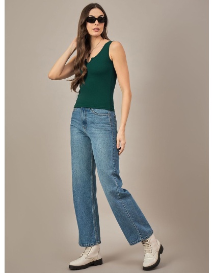 Forest Muse V-Cut Tank, Hunter Green Ribbed Crop, Midnight Ivy Notch Top.