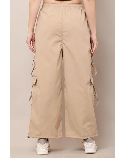 UrbanEase Beige Wide-Leg Cargo Pants