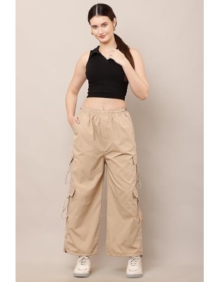 UrbanEase Beige Wide-Leg Cargo Pants