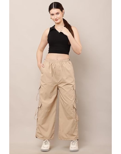 UrbanEase Beige Wide-Leg Cargo Pants