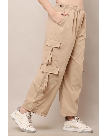 UrbanEase Beige Wide-Leg Cargo Pants