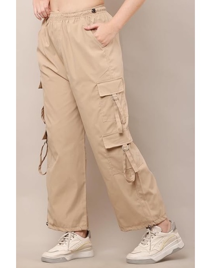 UrbanEase Beige Wide-Leg Cargo Pants