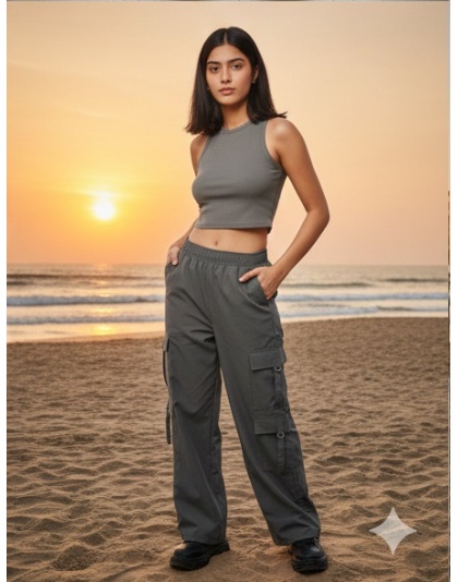 FlexFit Multi-Pocket Dark Grey Women Cargo Pants