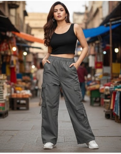 FlexFit Multi-Pocket Dark Grey Women Cargo Pants