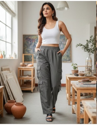 TrendCore Women’s Adjustable Dark Grey Cargo Bottom