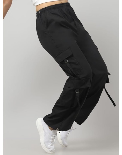 Acoustix Urban Edge Black 6-Pocket Cargo Pant for Women