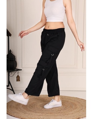 Acoustix Urban Edge Black 6-Pocket Cargo Pant for Women