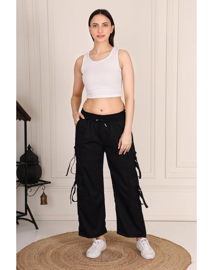 Acoustix Urban Edge Black 6-Pocket Cargo Pant for Women