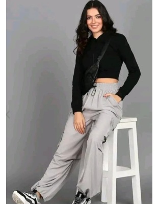 High Waist Cotton Trousers for Women – Flared Parachute Pants with Side Pockets