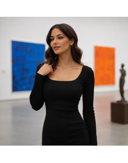 Acoustix Black Solid Viscose Dress