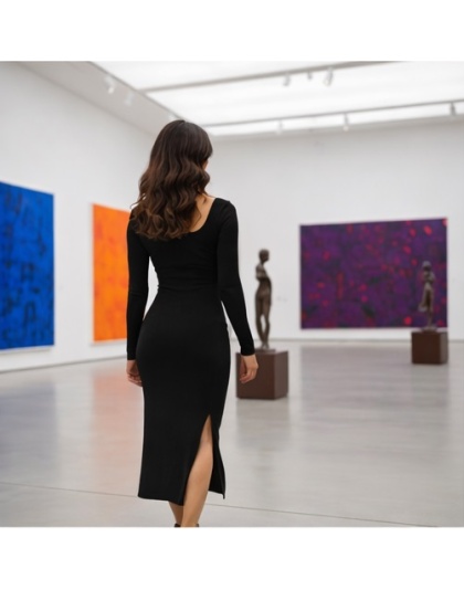 Acoustix Black Solid Viscose Dress